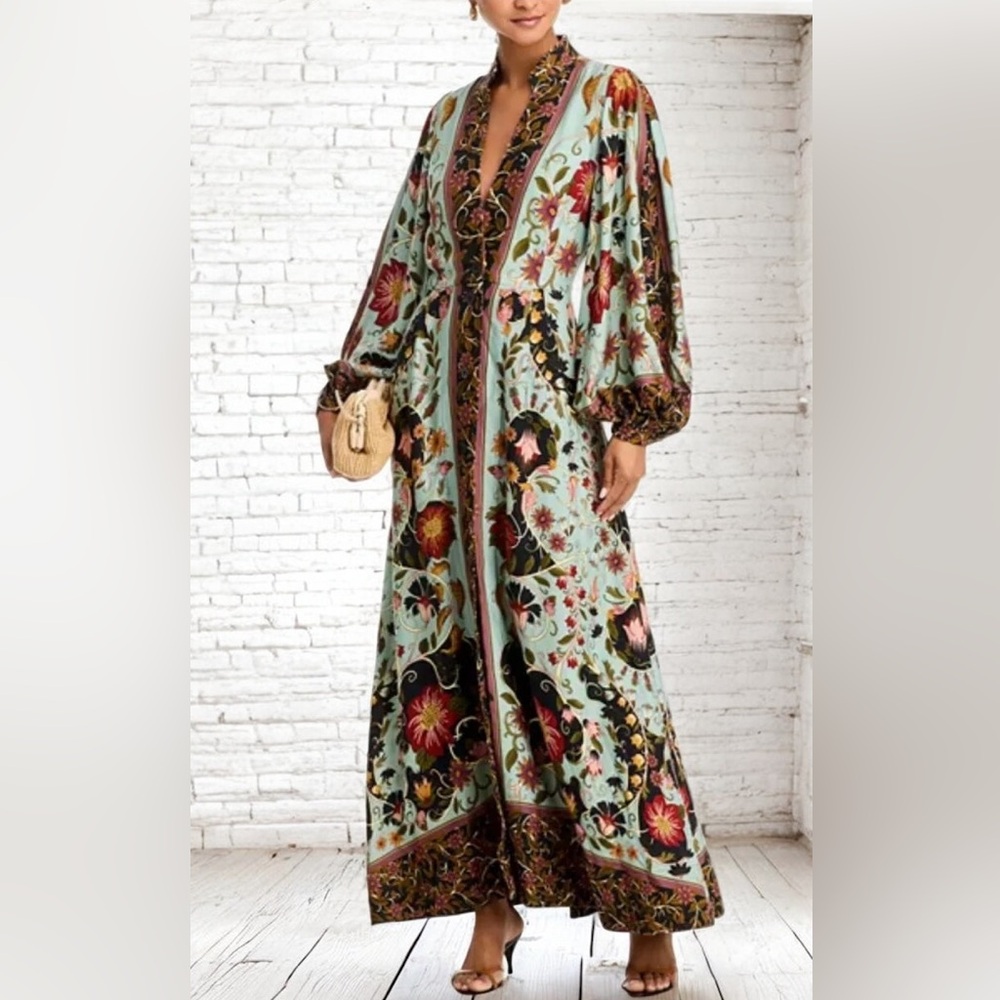 NWT Farm Rio Blue Flowing Beauty Maxi Dress
